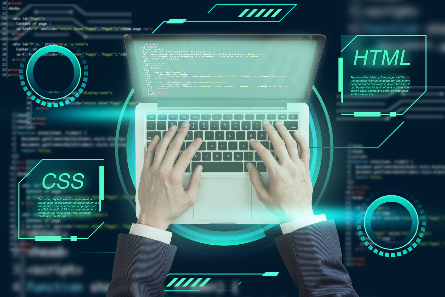 Colagem visual relacionada à criação e programação de sites