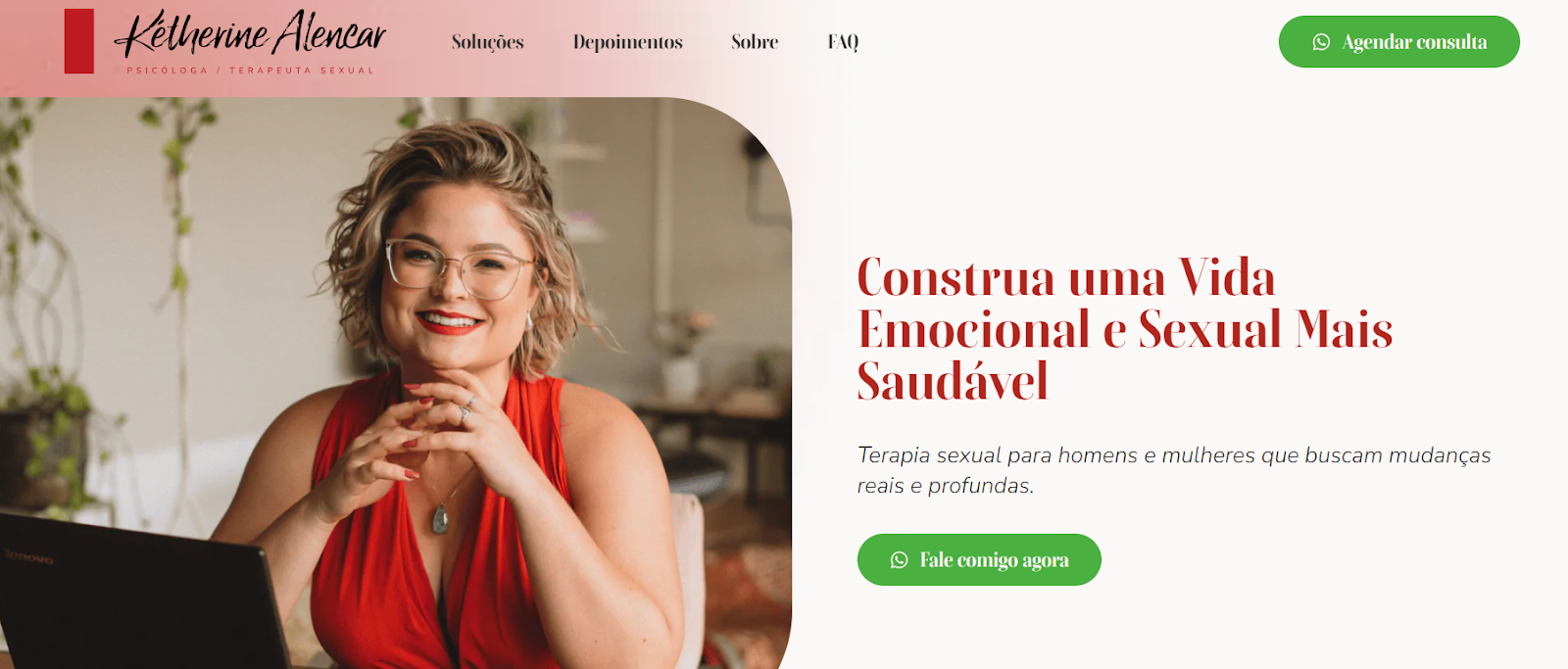 Apresentação da especialização na landing page da psicóloga Kétherine Alencar