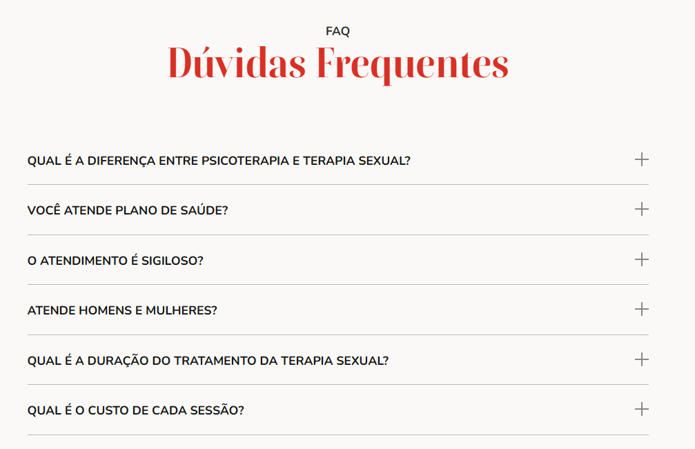 Perguntas frequentes na landing page da psicóloga Kétherine Alencar